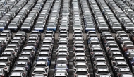 New vehicles are parked at Daikoku Pier in Yokohama on April 2, 2025. Photo by Philip FONG / AFP