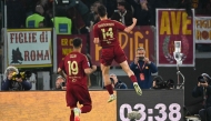 Roma's Uzbek forward #14 Eldor Shomurodov celebrates after scoring a goal during the Italian Serie A football match AS Roma vs Juventus at Olympic stadium in Rome on April 6, 2025. (Photo by Alberto Pizzoli / AFP)