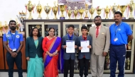 MES students with school officials.