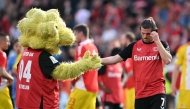 Bayer Leverkusen's German midfielder #07 Jonas Hofmann reacts after the German first division Bundesliga football match between Bayer Leverkusen and Union Berlin in Leverkusen, western Germany, on April 12, 2025. (Photo by INA FASSBENDER / AFP)