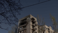 This photograph shows a residential building, heavily damaged by air attacks in Kostyantynivka, in the eastern Donetsk region, on April 20, 2025. (Photo by Roman Pilipey / AFP)
