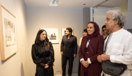 Chairperson of Qatar Museums H E Sheikha Al Mayassa bint Hamad bin Khalifa Al Thani and others at the launch of an exhibition.  