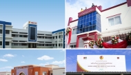 Clockwise from top left: Hamad Bin Jassim Industrial Training Center in India; Mohammed Ahmed Al-Hail Training and Rehabilitation Center in Nepal; Sheikh Jassim Bin Jabor Al Thani Primary Health Care Center in Azraq Camp in Jordan; and Sharifa Hospital in the Kingdom of Morocco.