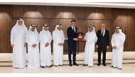 Minister-President of the State of North Rhine-Westphalia, Germany, H E Hendrik Wüst; Ambassador of Germany to Qatar, H E Lothar Freischlader; and QC Chairman, Sheikh Khalifa bin Jassim bin Mohammed Al Thani along with other officials during the meeting.