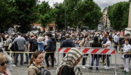 People queue to visit Santa Maria Maggiore Basilica hosting the tomb of Pope Francis, on the first day of its opening to the public, in Rome on April 27, 2025. Photo by JEFF PACHOUD / AFP