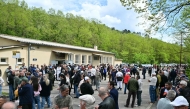 People gather outside the mosque Khadija in La Grand-Combe, southern France, on April 27, 2025, to pay tribute to Aboubakar. (Photo by Miguel Medina / AFP)
