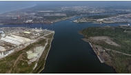 Aereal view of the Lazaro Cardenas Cargo Port, Michoacan State, Mexico, taken on April 25, 2025. (Photo by Zina DESMAZES / AFP)