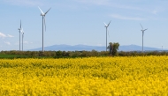 Wind turbines used to generate electricity are seen in Burgos, northern Spain, on April 29, 2025, the day after a massive power cut affecting the entire Iberian peninsula and the south of France. Photo by CESAR MANSO / AFP