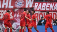 Bayern Munich’s players celebrate  during match against RB Leipzig. 