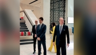 Secretary-General of Italy's Ministry of Foreign Affairs and International Cooperation H E Riccardo Guariglia (right) and Italian Ambassador to Qatar H E Paolo Toschi at the VIP preview of the exhibition at M7 yesterday.