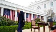 US President Donald Trump leaves the Rose Garden at the White House on April 2 after announcing a plan for tariffs on imported goods. (Photo by Jabin Botsford/The Washington Post)
