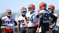 Mason Graham #94 of the Cleveland Browns looks on during rookie minicamp at CrossCountry Mortgage Campus on May 10, 2025 in Berea, Ohio. (Photo by Nick Cammett / GETTY IMAGES NORTH AMERICA / Getty Images via AFP)
