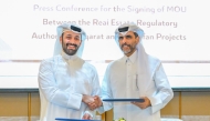 Aqarat Chairman, Eng. Khalid bin Ahmed Al Obaidli and Chairman and Managing Director of Qetaifan Projects Sheikh Nasser bin Abdulrahman Al-Thani during the MoU signing. 