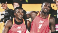Cherif Younousse (right) and Ahmed Tijan celebrate their win yesterday.