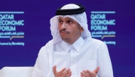Prime Minister HE Sheikh Mohammed bin Abdulrahman Al-Thani speaks at the Qatar Economic Forum in Doha on May 20, 2025. (Photo by Karim Jaafar / AFP)