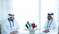 Minister of Commerce and Industry, H E Sheikh Faisal bin Thani bin Faisal Al-Thani with Minister of Investment of the United Arab Emirates, H E Mohamed Hassan Al Suwaidi, during the meeting.