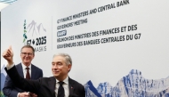 Tiff Macklem (left) Governor of the Bank of Canada and Fracois-Philippe Champagne, Canada's Minister of Finance and National Revenue gesture after their closing press conference during the G7 Finance Ministers and Central Bank Governors’ Meeting in Banff, Alberta, Canada on May 22, 2025. (Photo by Dave Chidley / AFP)
