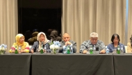 Ambassador of Indonesia H E Ridwan Hassan with officials and representatives of Indonesian higher education institutions at a press conference in Doha yesterday.