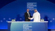 Sheikh Ali Alwaleed Al-Thani, CEO, Invest Qatar with Louie Jarouche, Country Manager for Qatar & Kuwait, Schneider Electric during the signing at Qatar Economic Forum 2025.