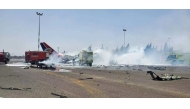 This photo taken on May 28, 2025 shows a damaged plane at Sanaa International Airport after Israeli airstrikes in Sanaa, Yemen.  (Sanaa International Airport/Handout via Xinhua)
 