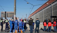 Russian emergency medics gather at Kievsky railway station in Moscow on June 1, 2025, prior to the arrival of injured passengers following a bridge collapse in the Bryansk region. (Photo by Tatyana Makeyava / AFP)