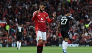 Manchester United's Portuguese midfielder #08 Bruno Fernandes during the English Premier League football match between Manchester United and Aston Villa, on May 25, 2025. (Photo by Darren Staples / AFP) / 