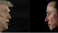 (COMBO) This combination of pictures created on June 06, 2025 shows (FILES) US President Donald Trump (L) and (FILES) X (formerly Twitter) CEO Elon Musk. (Photo by Jim WATSON and Sergei GAPON / AFP)
