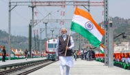 Photo shows India's Prime Minister Narendra Modi during the inauguration of the Chenab Rail Bridge as a part of the Kashmir rail link, in Reasi, in Jammu and Kashmir, on June 6, 2025. (Photo by Indian Press Information Bureau (PIB) / AFP)