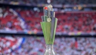 The UEFA Nations League trophy is on display prior to the UEFA Nations League final football match between Portugal and Spain in Munich, southern Germany on June 8, 2025. (Photo by John Macdougall / AFP)