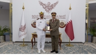 Chairman of the DIMDEX Organising Committee, Staff Brigadier (Sea) Abdulbaqi Saleh Al-Ansari and President of the Joaan Bin Jassim Academy for Defence Studies, Staff Brigadier (Dr) Rajih Mohammed bin Aqeel Al-Nabet during the agreement signing ceremony.
