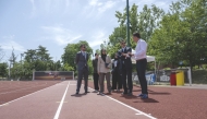 Qatar Olympic Committee Secretary General Jassim bin Rashid Al Buenain with other members of the delegation during their visit to the French National Institute of Sport, Expertise, and Performance in Paris.