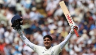 India's captain Shubman Gill reacts to reaching his double hundred on day two of the second cricket test match between England and India at Edgbaston cricket ground in Birmingham, central England on July 3, 2025. (Photo by Darren Staples / AFP)