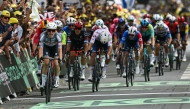 Deceuninck team’s Belgian rider Jasper Philipsen sprints to the finish line to win the 1st stage.