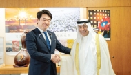 Japan’s Vice Minister of Economy, Trade and Industry Kato Akiyoshi and Secretary-General of the Gulf Cooperation Council Jasem Mohamed Albudaiwi during the meeting.