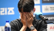 Tottenham Hotspur's Son Heung-min reacts during a pre-match press conference in Seoul on August 2, 2025, ahead of the friendly football match between Newcastle United and Tottenham Hotspur. (Photo by Jung Yeon-je / AFP)