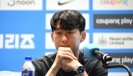 Tottenham Hotspur's Son Heung-min reacts during a pre-match press conference in Seoul on August 2, 2025, ahead of the friendly football match between Newcastle United and Tottenham Hotspur. Photo by Jung Yeon-je / AFP.