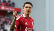 Liverpool's Uruguayan striker #09 Darwin Nunez celebrates scoring the team's second goal at Anfield in Liverpool, north west England on August 4, 2025. (Photo by Darren Staples / AFP)
