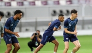 Al Duhail players during a training session at Khalifa International Stadium on the eve of their match against Sepahan.