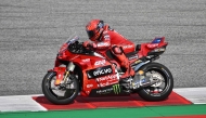 Ducati Lenovo team's Spanish rider Marc Marquez competes in the sprint race ahead of the Austrian MotoGP Grand Prix at the Red Bull Ring race track in Spielberg, Austria, on August 16, 2025. (Photo by Jure Makovec / AFP)
