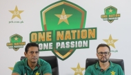 Selector/Director High Performance Aqib Javed and head coach Pakistan men's team Mike Hesson in a press conference. Picture: Pakistan Cricket 