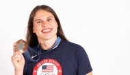 (Files) Bronze medallist in the women's rugby sevens US' Ilona Maher at the Paris 2024 Olympic Games, poses for a portrait during a photo session at the Champions Park at Trocadero in Paris on July 31, 2024. (Photo by Thibaud Moritz / POOL / AFP)
 
