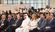 UDST President Dr. Salem Al-Naemi, high-ranking university officials, members of the faculty and students during an orientation session yesterday.  