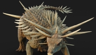 A handout image released by the Natural History Museum in London on August 28, 2025 shows an artist's digital life reconstruction of 'Spicomellus afer', an ankylosaur dinosaur that lived over 165 million years ago. Photo by MATT DEMPSEY / NATURAL HISTORY MUSEUM / AFP