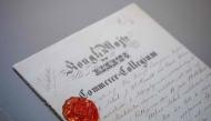 Alfred Nobel's patents are seen in Stockholm on September 2, 2025. Photo by Jonathan NACKSTRAND / AFP