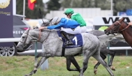 Al Zeer (front), with Luka Delozier in the saddle, competes during the race. 