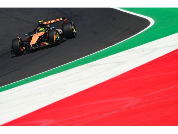 McLaren's British driver Lando Norris races during the third practice session ahead of the Italian Formula One Grand Prix, on September 6, 2025. (Photo by Marco Bertorello / AFP)