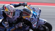BK8 Gresini Racing MotoGP team's Spanish MotoGP rider Alex Marquez leads during the MotoGP Sprint Race of the Moto Grand Prix of Catalonia at the Circuit de Catalunya on September 6, 2024 in Montmelo on the outskirts of Barcelona. (Photo by Lluis GENE / AFP)