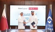 QIIB CEO, Dr. Abdulbasit Ahmed Al-Shaibei and Edaa CEO, Sheikh Mohammed bin Jassim Al-Thani during the agreement signing.