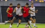Al Rayyan players during a training session as they prepare for match against Qatar SC.