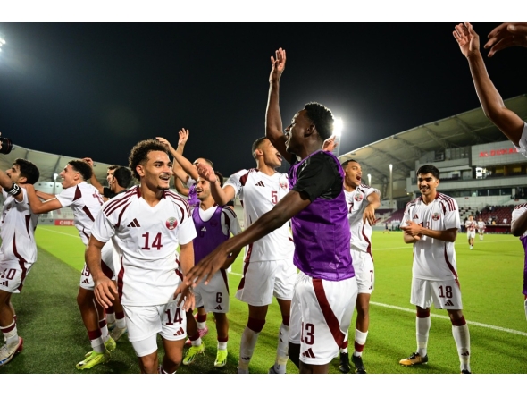 Qatar U-23 players celebrate after their win over India in this September 6 file photo.